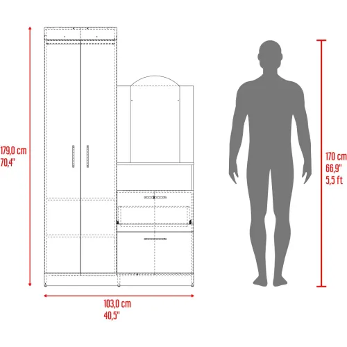 TUHOME Ropero Cómoda Praga 3 Puertas 1 Cajón Y Espejo
