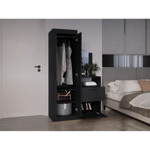 TUHOME Ropero Cómoda Praga 3 Puertas 1 Cajón Y Espejo