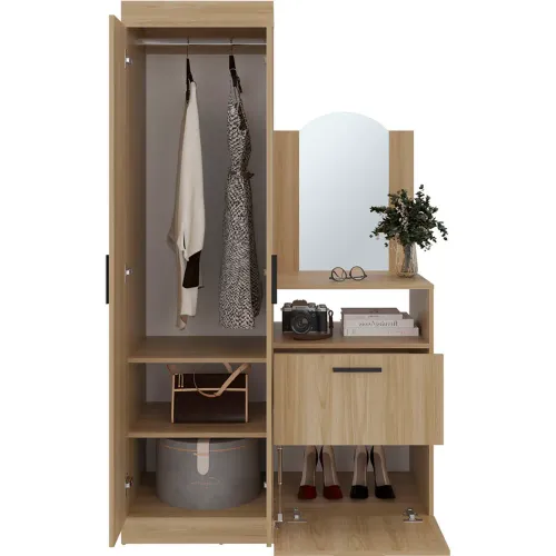 TUHOME Ropero Cómoda Praga 3 Puertas 1 Cajón Y Espejo