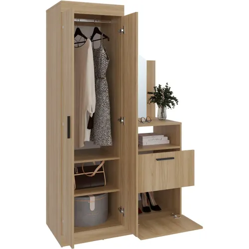 TUHOME Ropero Cómoda Praga 3 Puertas 1 Cajón Y Espejo