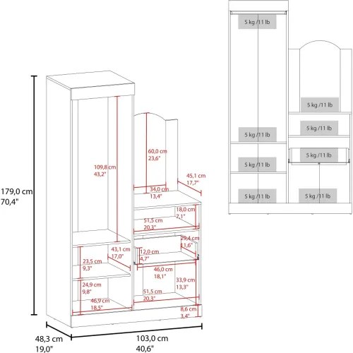 TUHOME Ropero Cómoda Praga 3 Puertas 1 Cajón Y Espejo