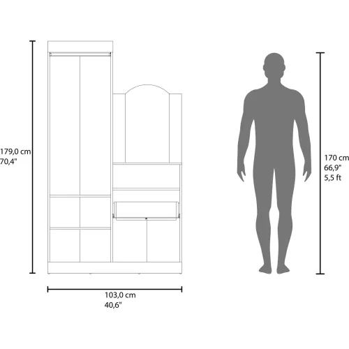 TUHOME Ropero Cómoda Praga 3 Puertas 1 Cajón Y Espejo