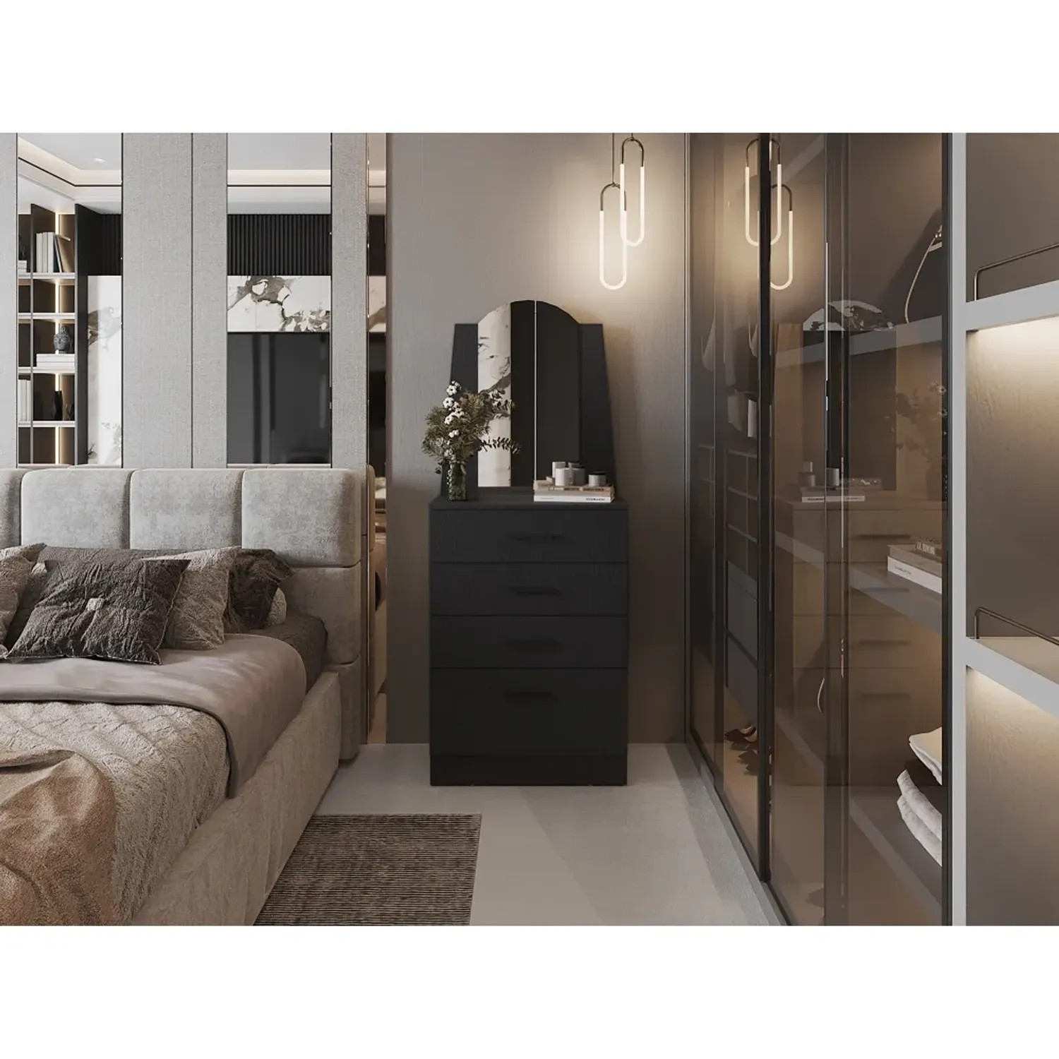 Cómoda Tuhome Praga 3 Cajones 1 Puerta Abatible color wengue | Platanitos