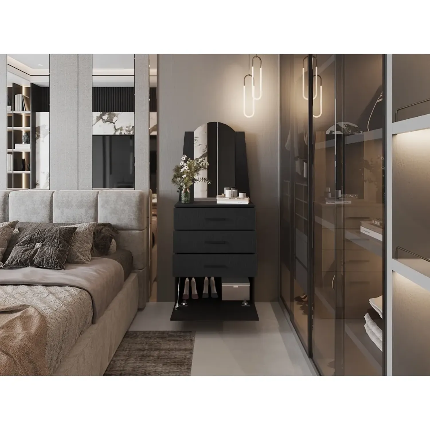 Cómoda Tuhome Praga 3 Cajones 1 Puerta Abatible color wengue | Platanitos