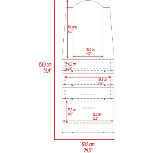 TUHOME Cómoda Praga 3 Cajones 1 Puerta Abatible