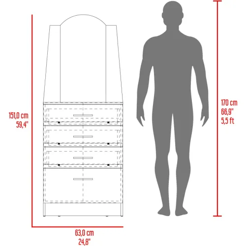 TUHOME Cómoda Praga 3 Cajones 1 Puerta Abatible