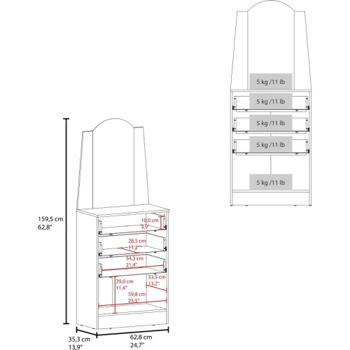 TUHOME Cómoda Praga 3 Cajones 1 Puerta Abatible