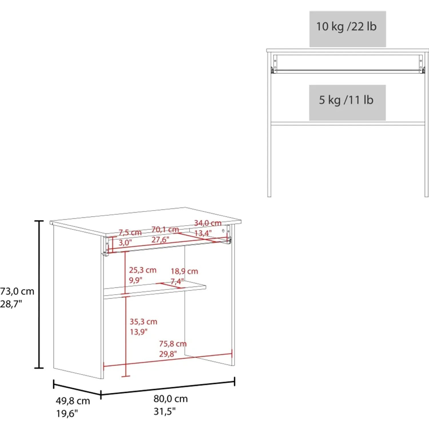 Escritorio Tuhome Recto 1 Cajón Office 73x80x49,8 Cm color cartagena | Platanitos