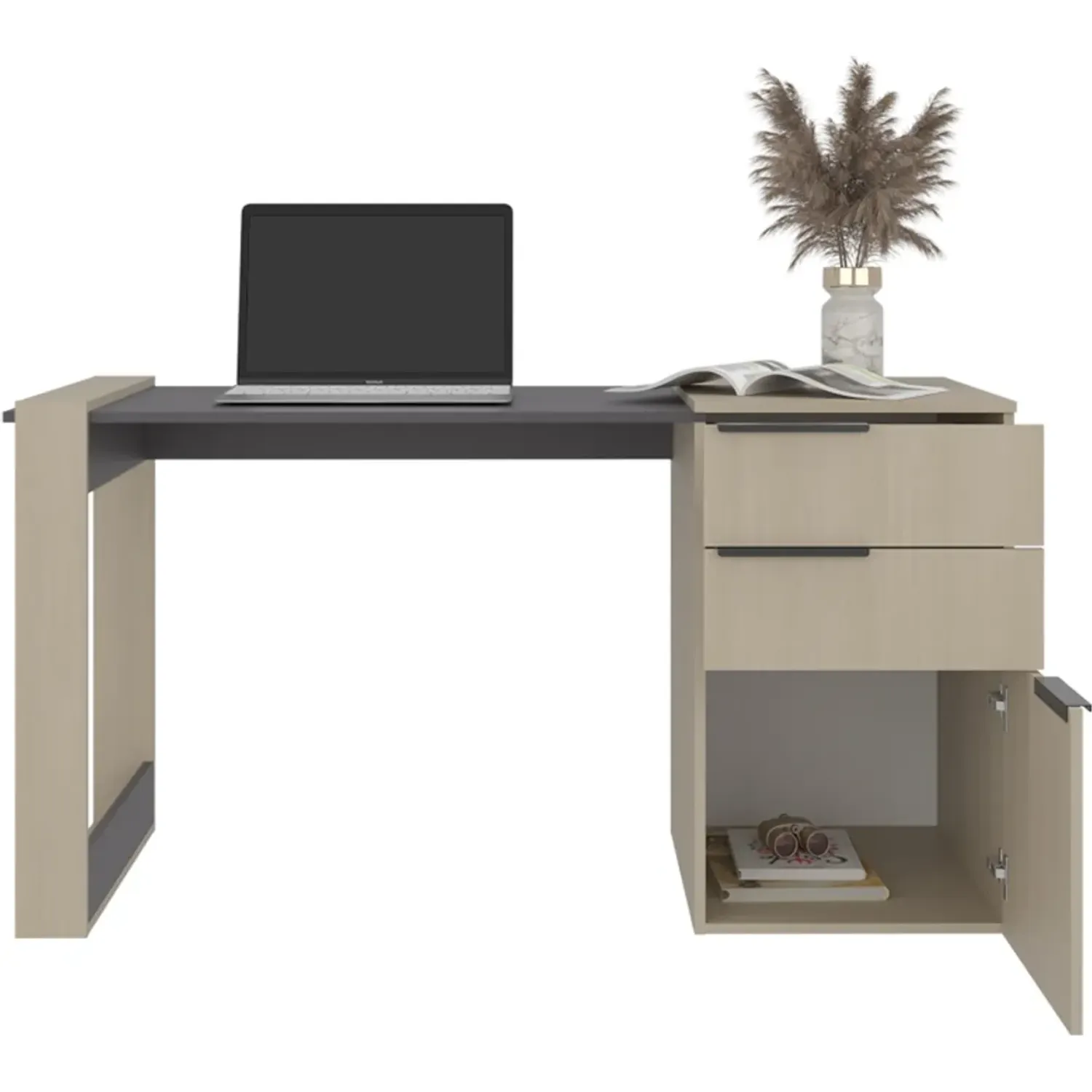 Escritorio Tuhome Recto 2 Cajones 1 Puerta Office 75,7x142x64,5 Cm color cartagena/plomo | Platanitos