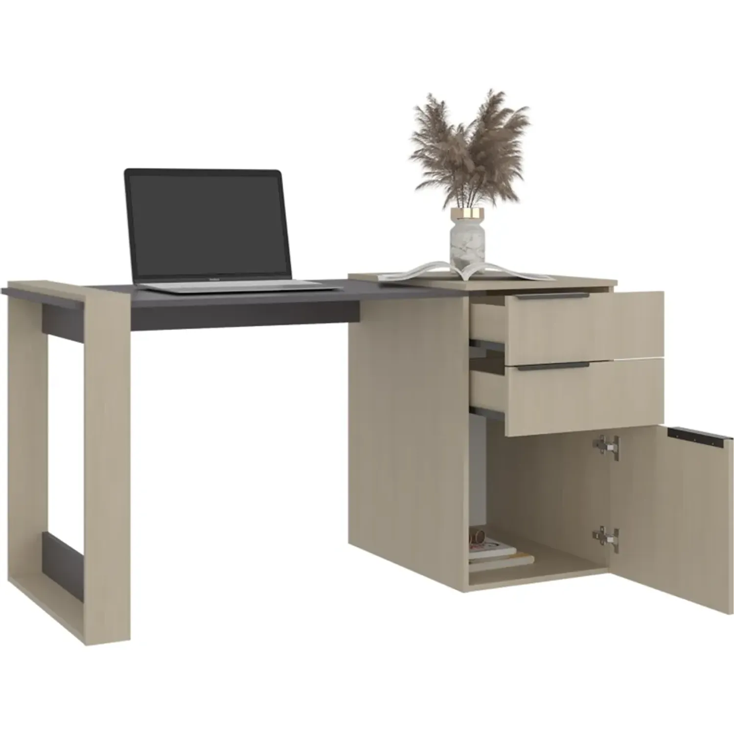 Escritorio Tuhome Recto 2 Cajones 1 Puerta Office 75,7x142x64,5 Cm color cartagena/plomo | Platanitos