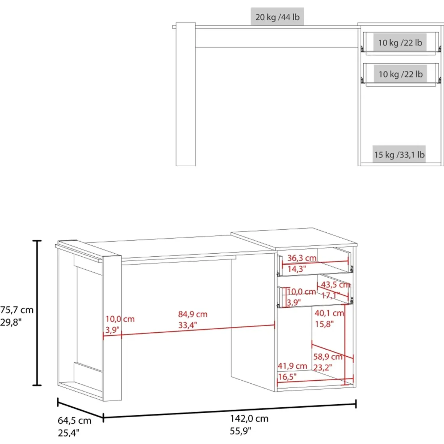 Escritorio Tuhome Recto 2 Cajones 1 Puerta Office 75,7x142x64,5 Cm color cartagena/plomo | Platanitos