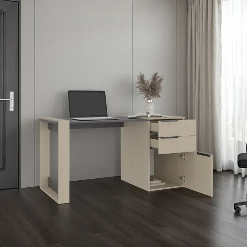TUHOME Escritorio Recto 2 Cajones 1 Puerta Office 75,7x142x64,5 Cm