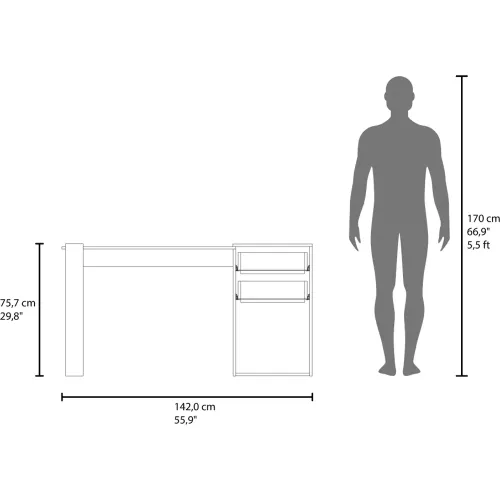 TUHOME Escritorio Recto 2 Cajones 1 Puerta Office 75,7x142x64,5 Cm