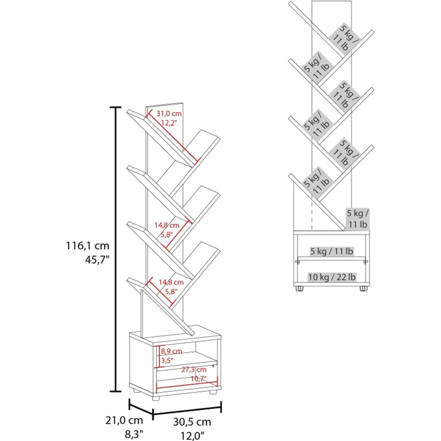 Librero Tuhome 116,1x30,5x21 Cm Kingstree color wengue | Platanitos