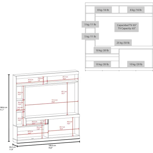TUHOME Estante Tv 65 2 Puertas Dante Bardolino Y Wengue 180,6x180x30,3 Cm