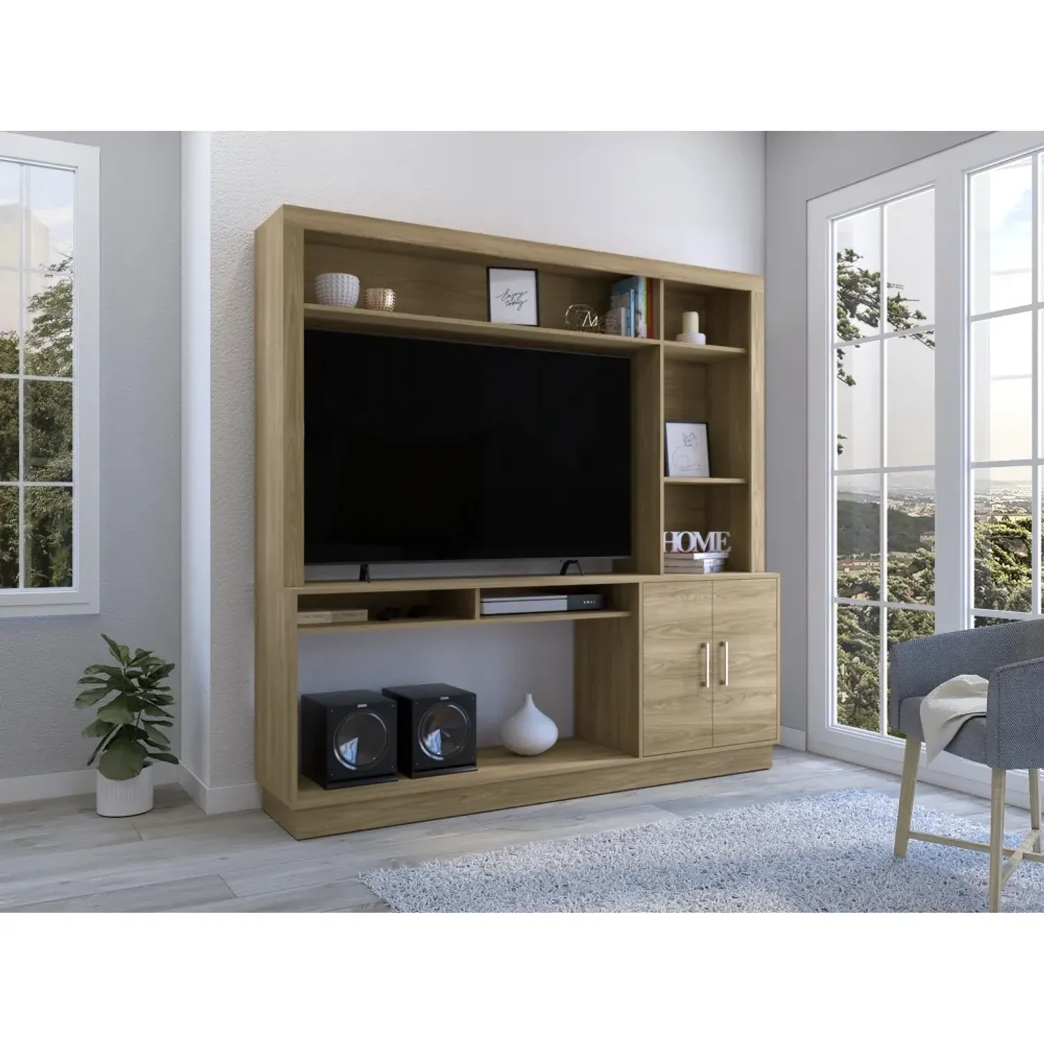 Estante Tuhome Tv 55 Cantabria 2 Puertas Fresno 180x180x40 Cm color fresno | Platanitos