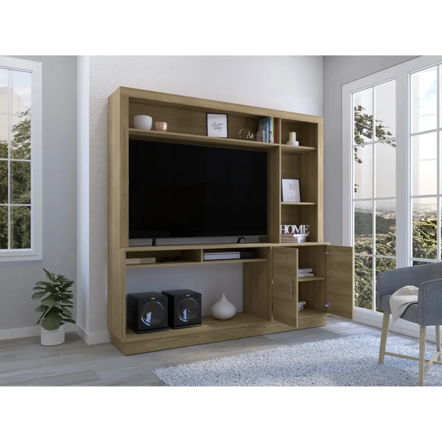 Estante Tuhome Tv 55 Cantabria 2 Puertas Fresno 180x180x40 Cm color fresno | Platanitos
