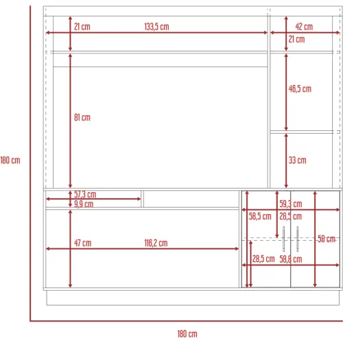 TUHOME Estante Tv 55 Cantabria 2 Puertas Fresno 180x180x40 Cm
