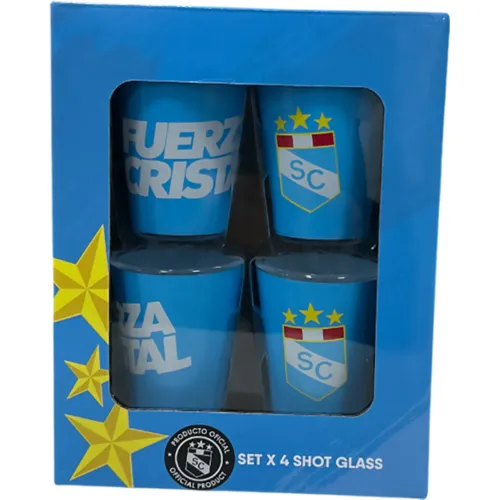 Set Sporting Cristal X 4 Vasos Shot Sporting Cristal color celeste | Platanitos