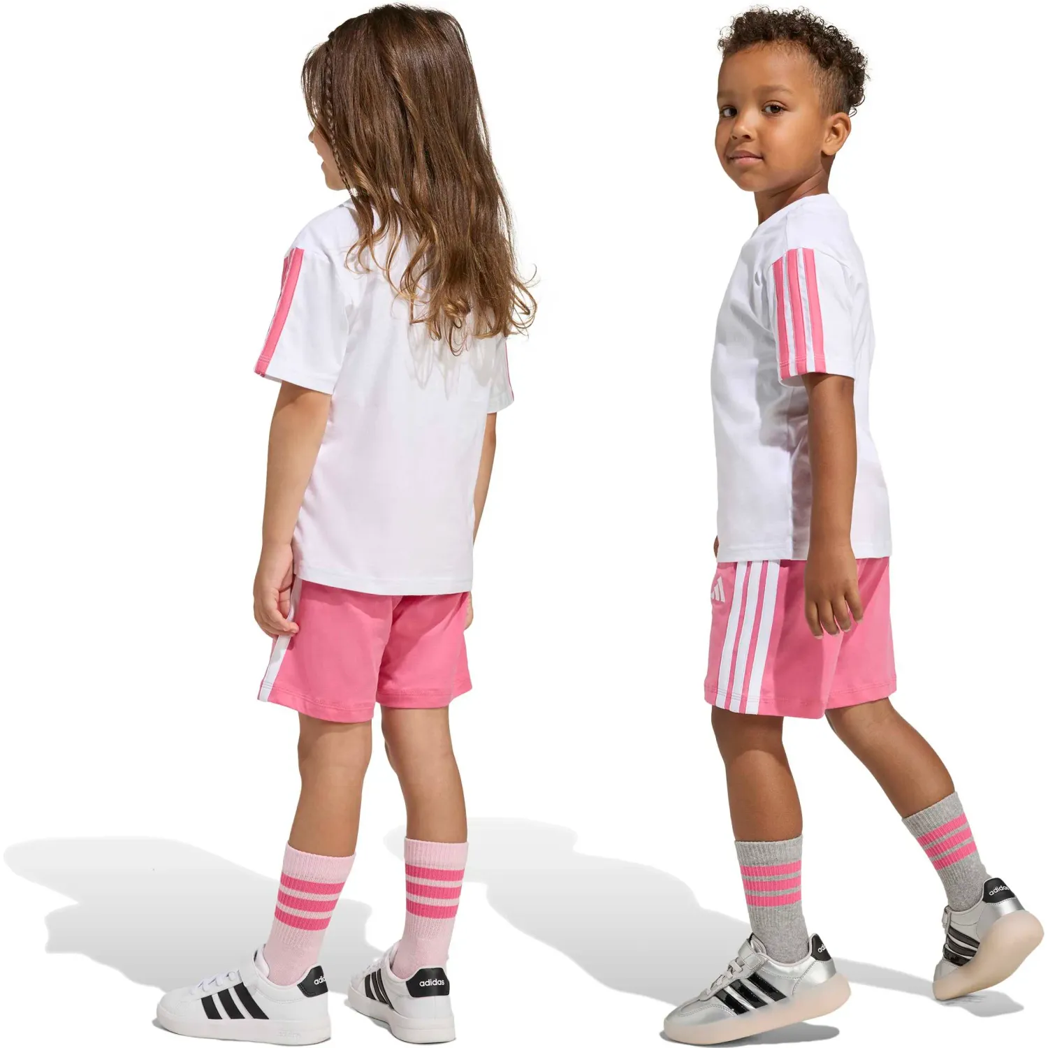 Conjunto Adidas Deportivo Niños Lk 3s T-Set 160 color blanco / rosado | Platanitos