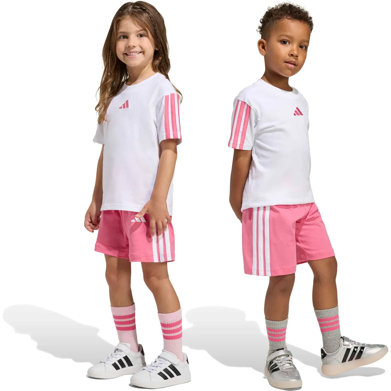 Conjunto Adidas Deportivo Niños Lk 3s T-Set 160 color blanco / rosado | Platanitos