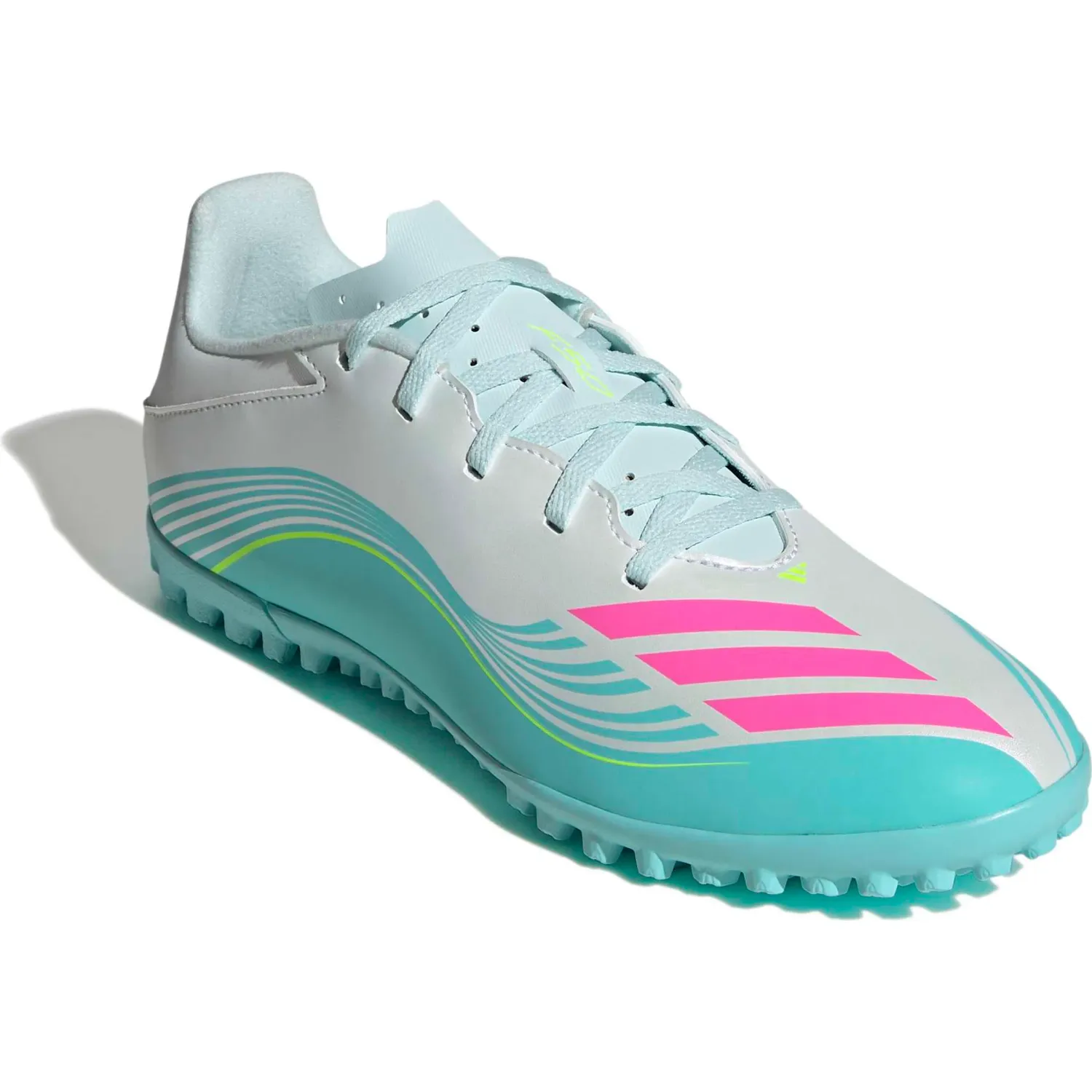 Zapatillas Adidas De Futbol Unisex F50 Messi Club Tf color turquesa / rosado | Platanitos