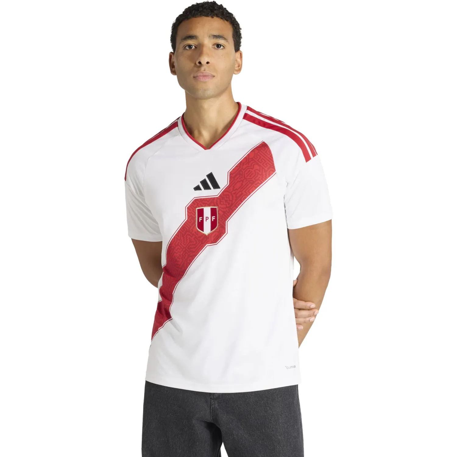 Camiseta Adidas Futbol Hombre Local Selección Perú 2026 Fpf H Jsy Climacool color blanco / rojo | Platanitos
