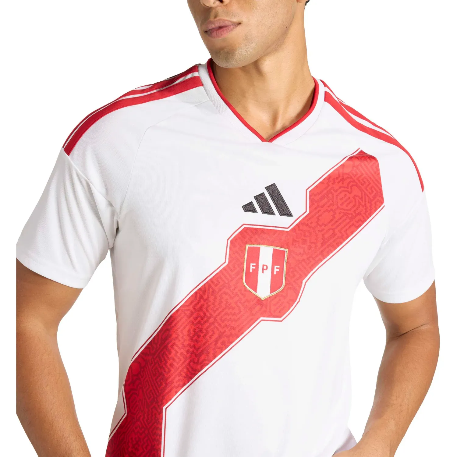 Camiseta Adidas Futbol Hombre Local Selección Perú 2026 Fpf H Jsy Climacool color blanco / rojo | Platanitos