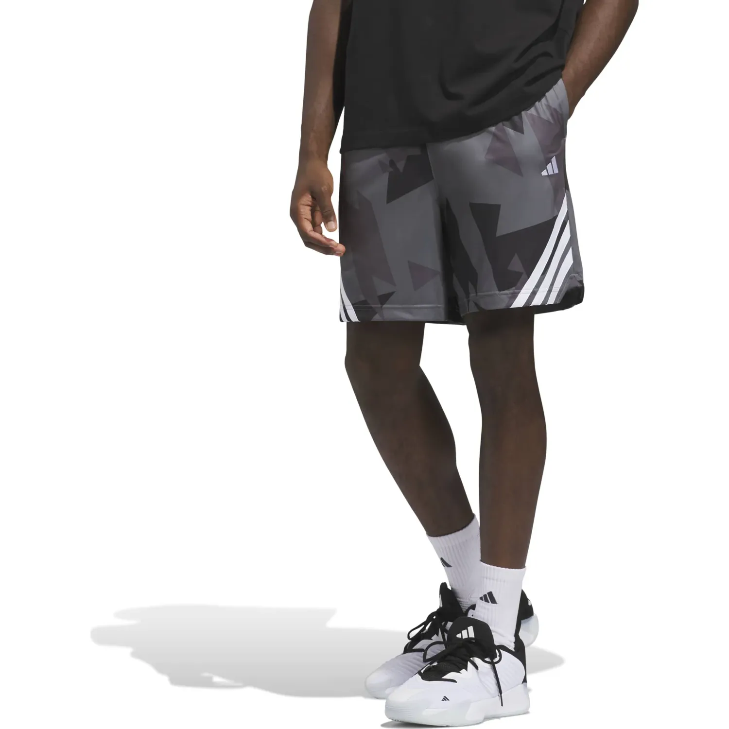 Short Adidas Basquet Hombre 3-Stripes Aop Climacool color gris / negro | Platanitos
