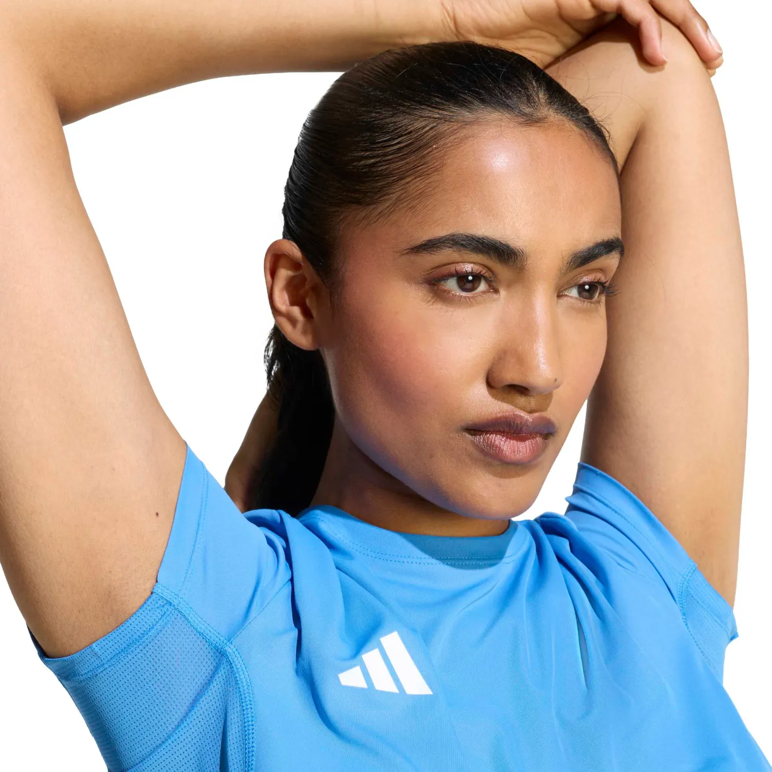 Polo Adidas Running Mujer Adizero E Tee Aeroready color celeste | Platanitos