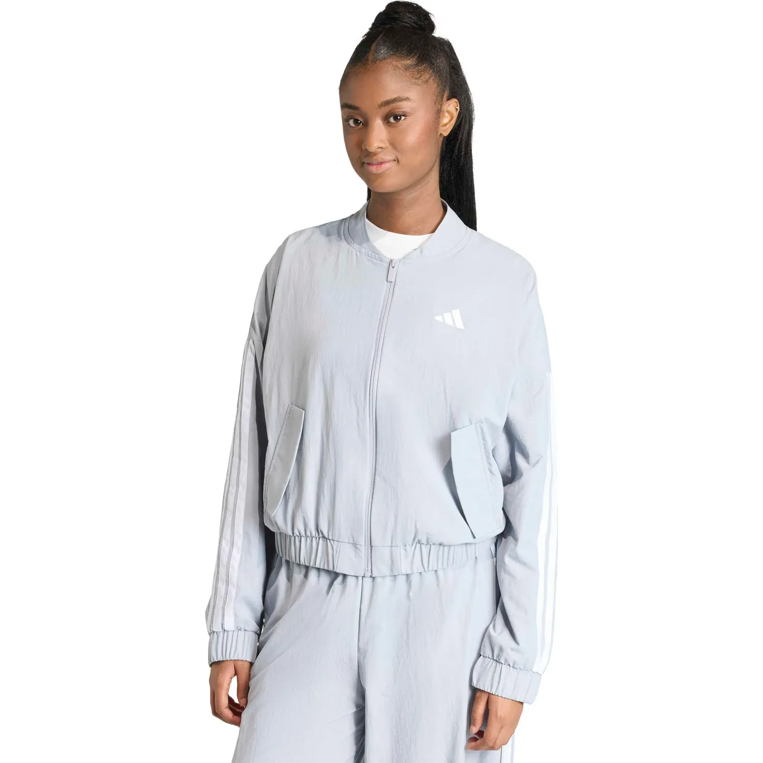 Casaca Adidas Deportiva Mujer W 3s Wv Bomber color gris / blanco | Platanitos