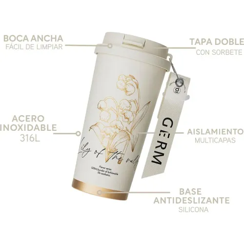 GERM Vaso Térmico Peonias 500 Ml Acero Inoxidable