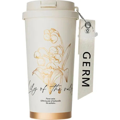 GERM Blanco Vaso Térmico Peonias 500 Ml Acero Inoxidable