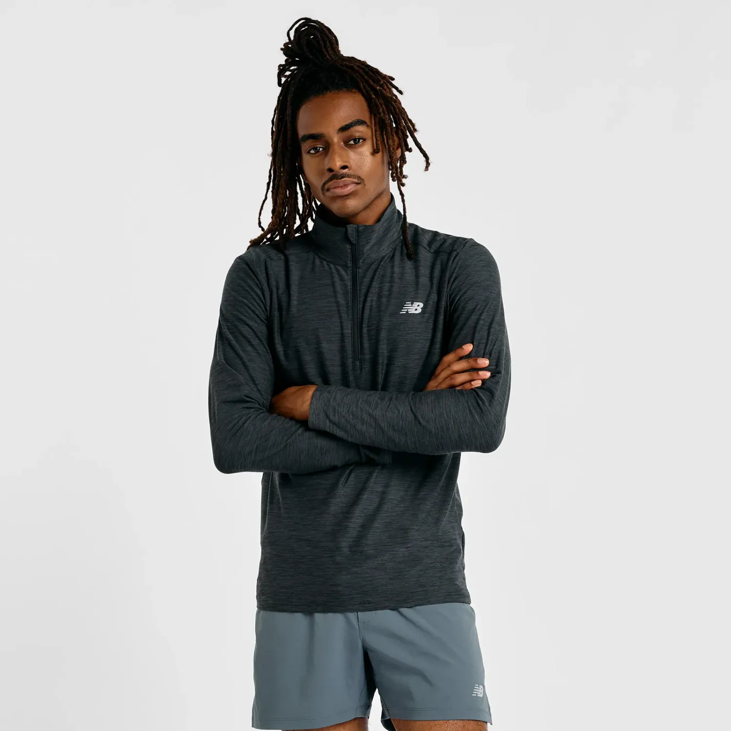 Casaca New Balance Training Hombre Space Dye 1/4 Zip color negro | Platanitos