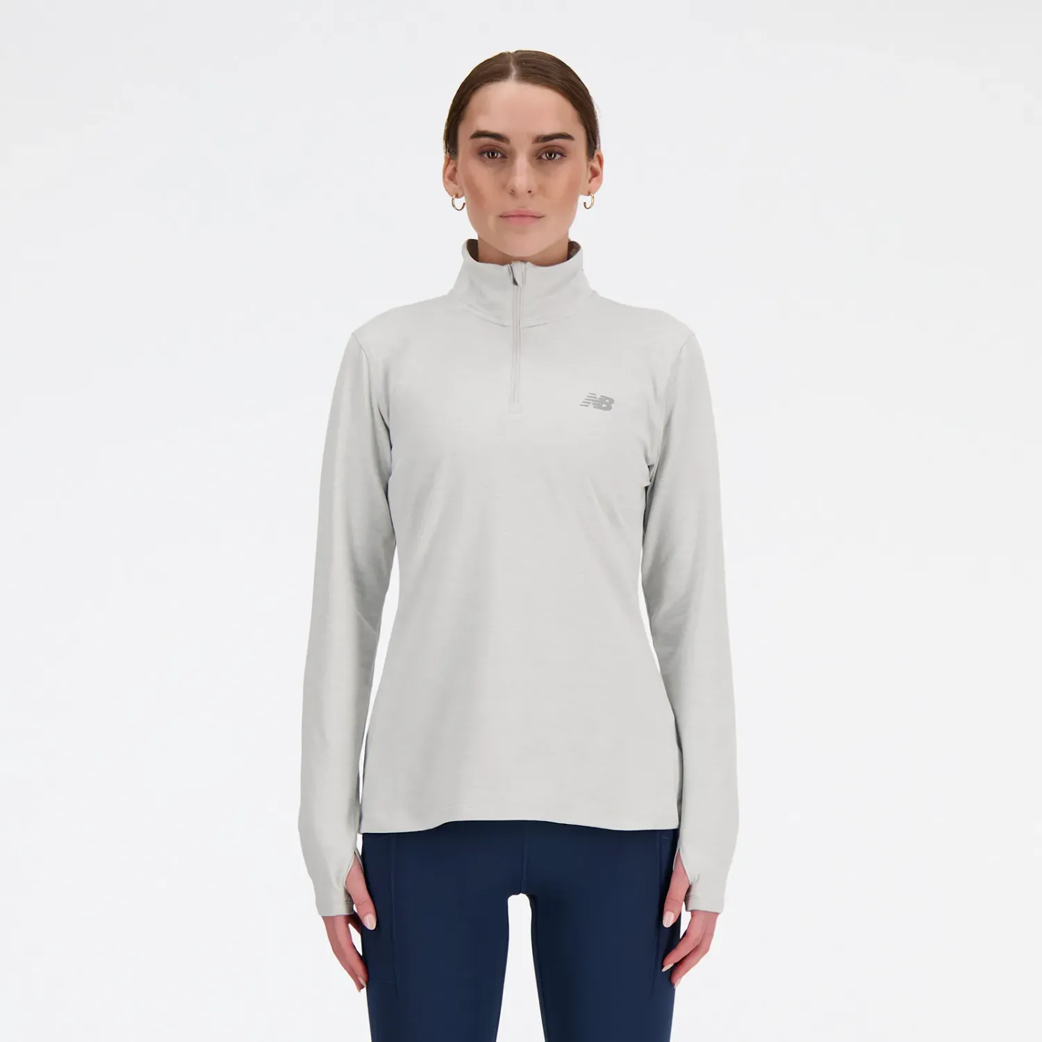 Casaca New Balance Training Mujer Sport Space Dye 1/4 Zip color gris | Platanitos