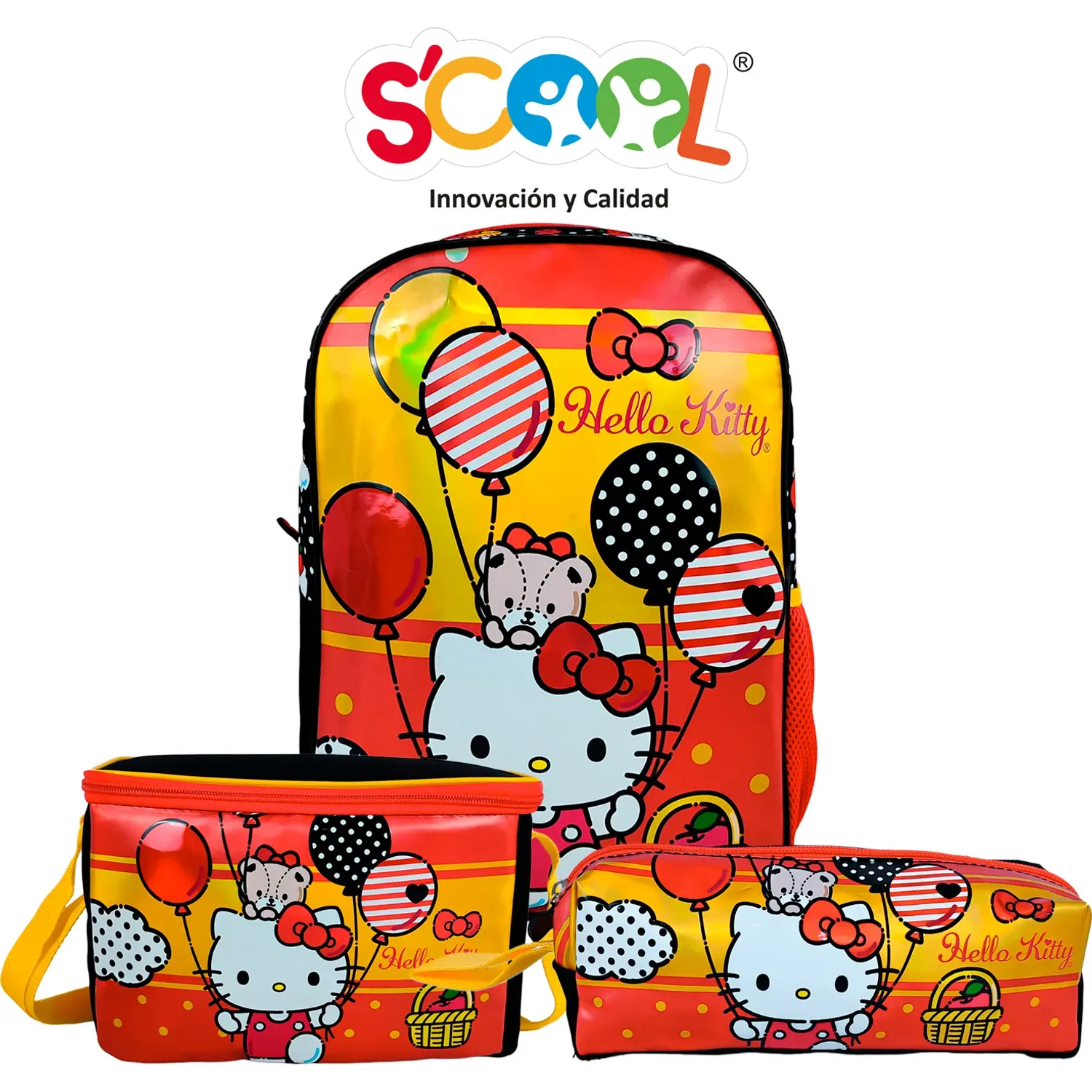 Set Scool Mochila Oficio Kombat Tela Hello Kitty color multicolor | Platanitos