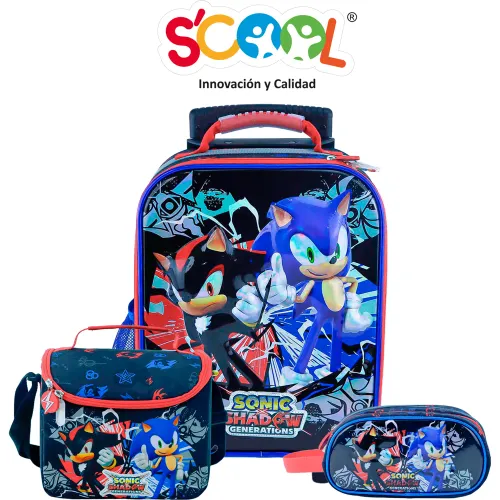Set Scool Maleta Con Ruedas Grande Magic 3d Eva Metalico Sonic Core | Platanitos