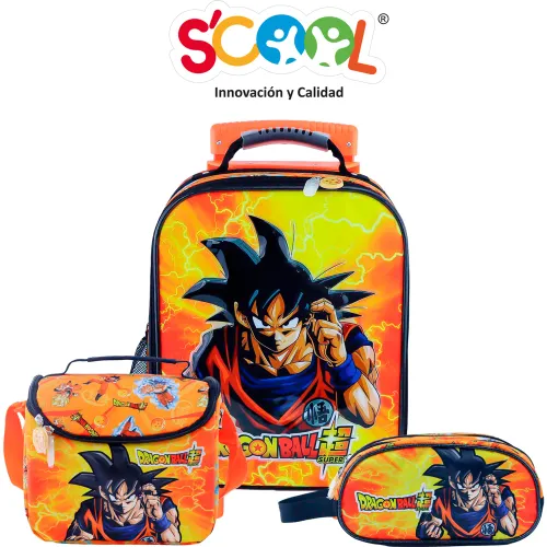Set Scool Maleta Con Ruedas Leather Magic Satin Dragon Ball | Platanitos