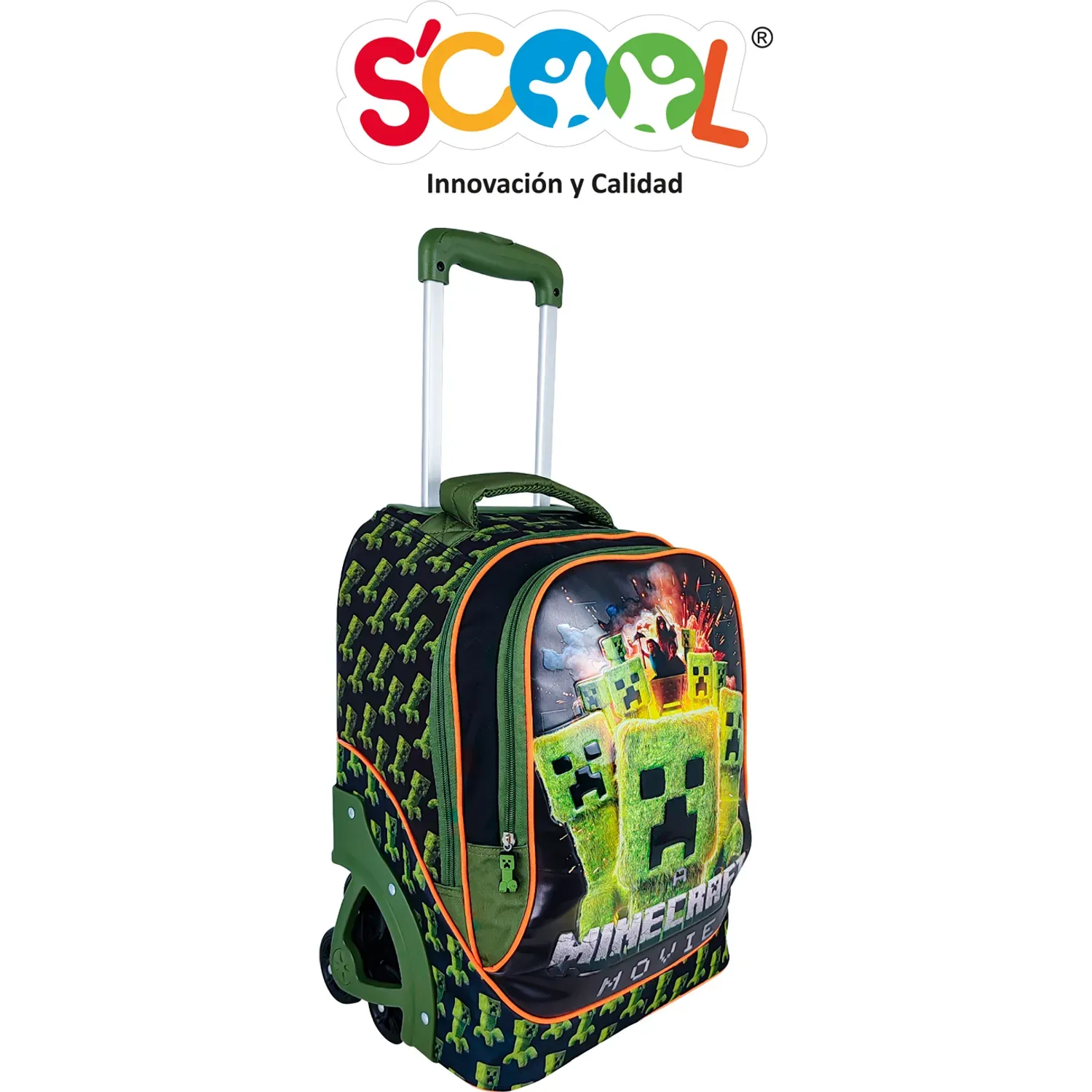 Set Scool Maleta Con Ruedas Grande Magic Premium Metalizado Minecraft color multicolor | Platanitos