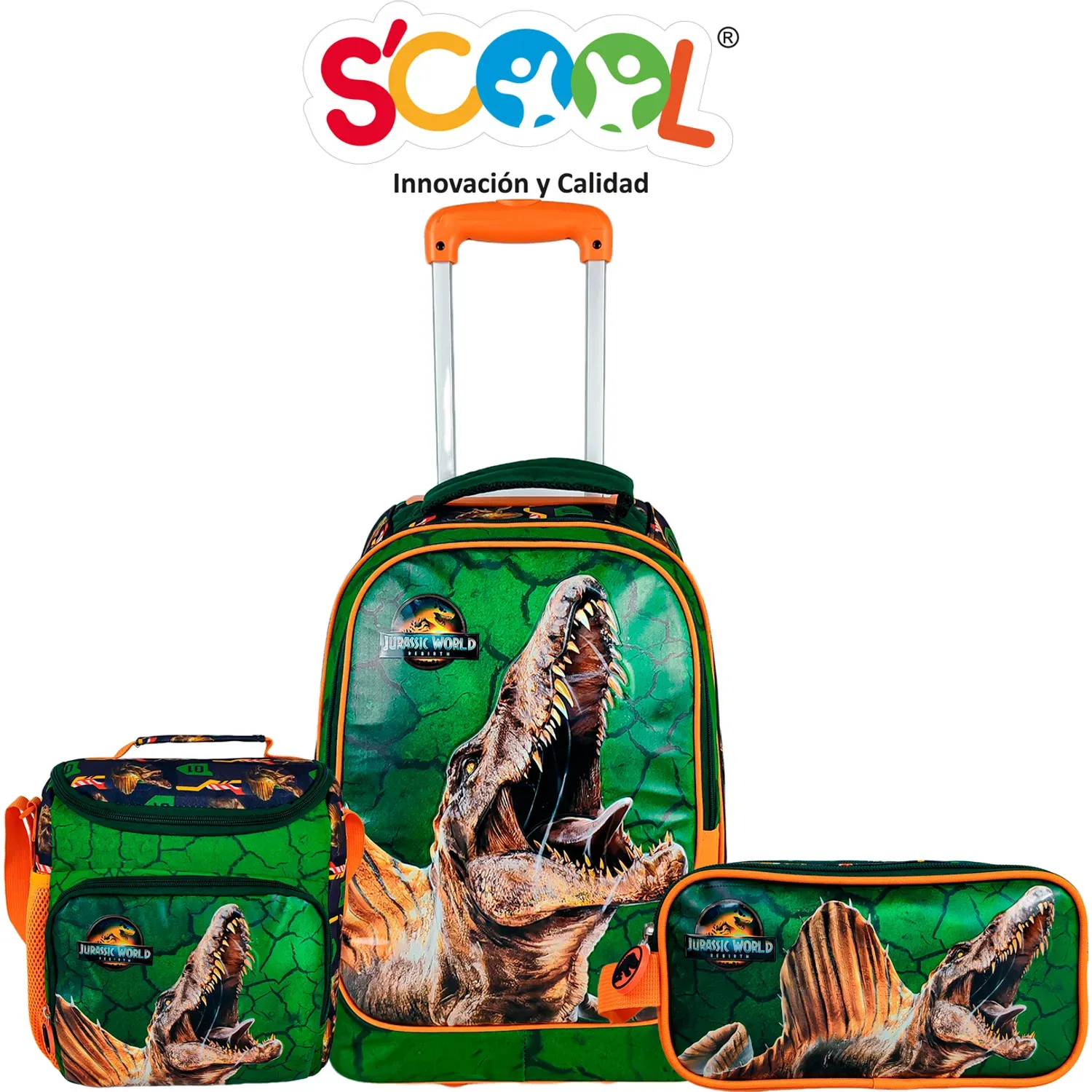 Set Scool Maleta Con Ruedas Grande Magic Premium Metalizado Jurassic color multicolor | Platanitos