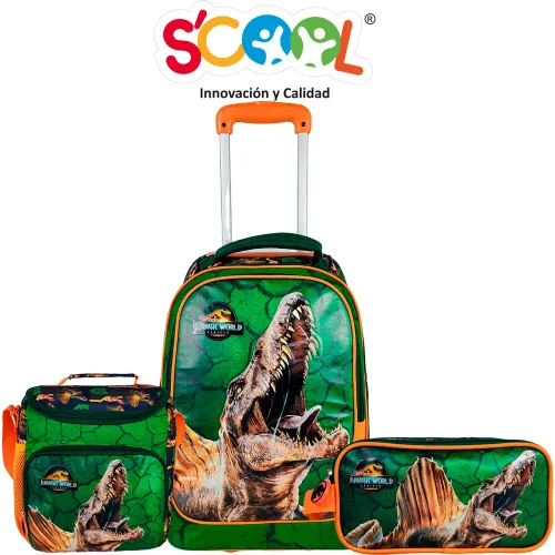 Set Scool Maleta Con Ruedas Grande Magic Premium Metalizado Jurassic | Platanitos
