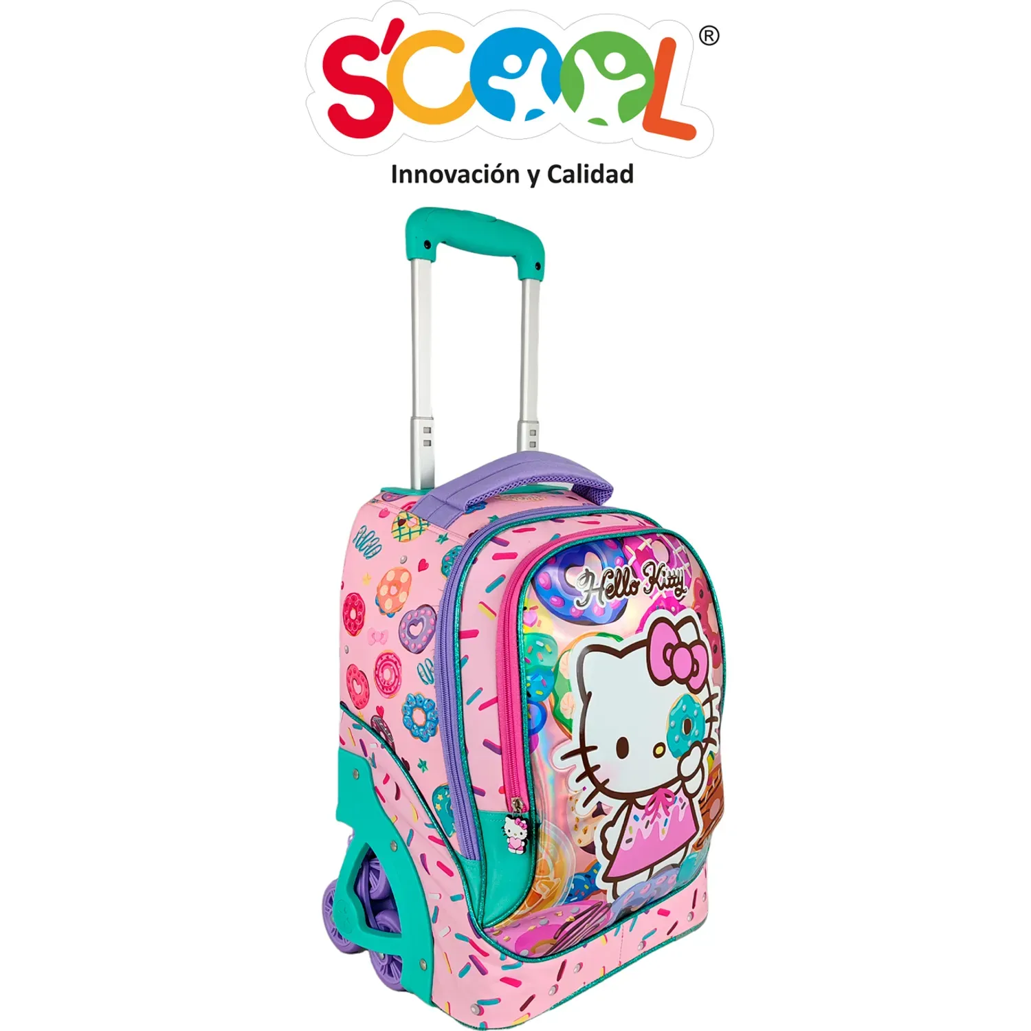 Set Scool Maleta Con Ruedas Grande Magic Premium Metalizado Hello Kitty color multicolor | Platanitos