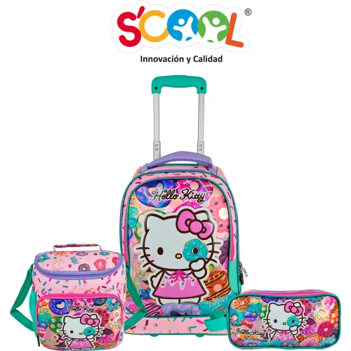 Set Scool Maleta Con Ruedas Grande Magic Premium Metalizado Hello Kitty | Platanitos