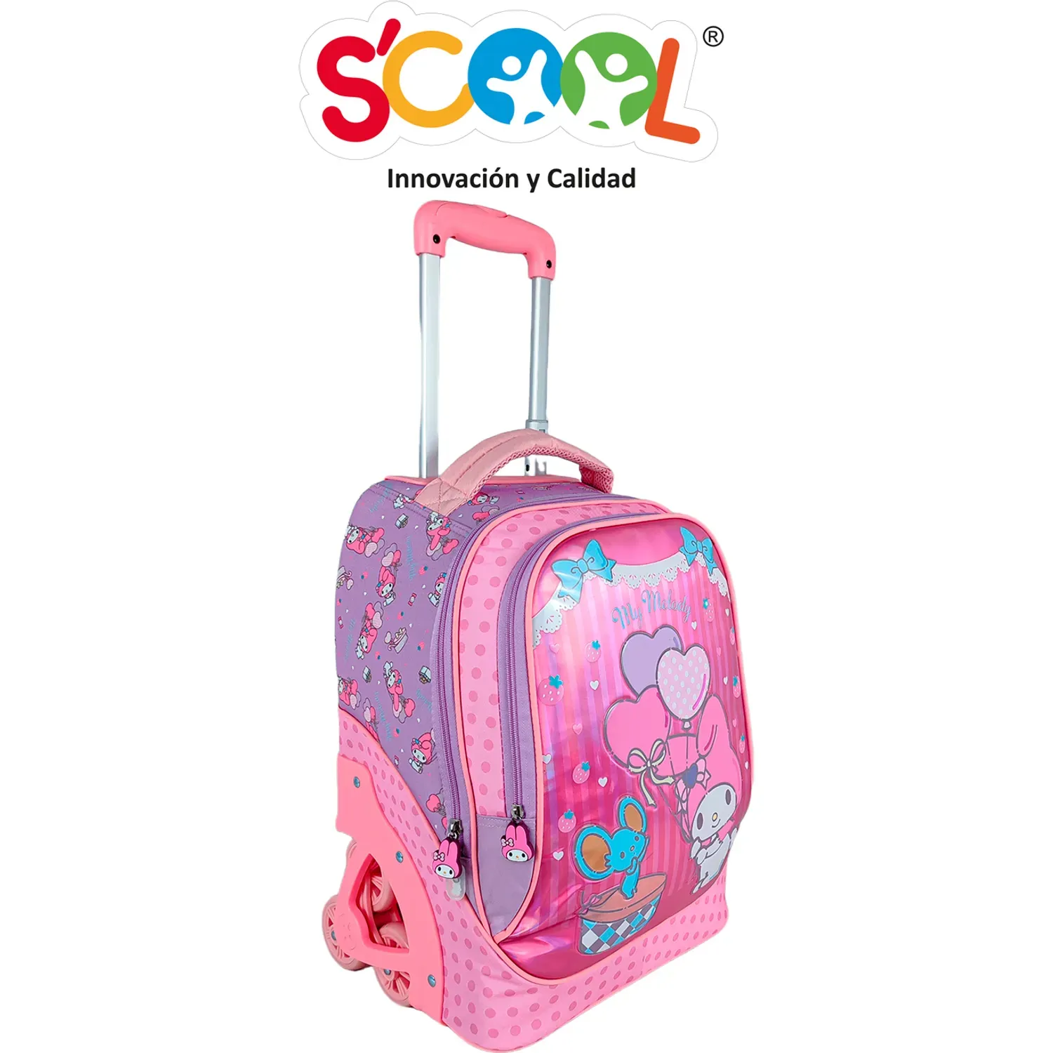 Set Scool Maleta Con Ruedas Grande Magic Premium Metalizado My Melody color multicolor | Platanitos