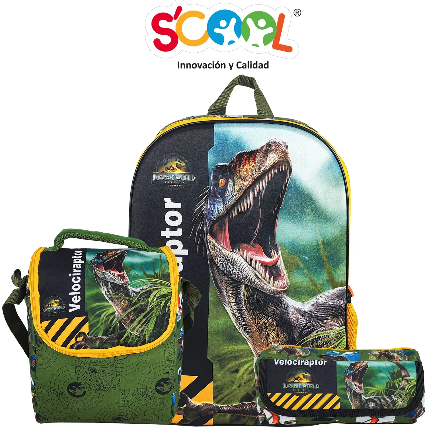 Set  Mochila Oficio Ranger 3d Eva Jurassic color  | Platanitos