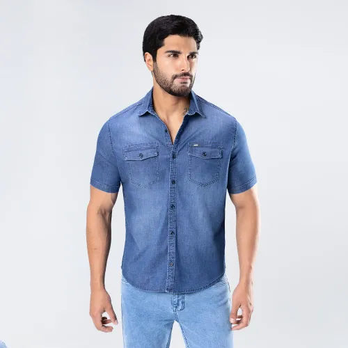 Camisa Kansas Manga Corta Hombre Farid Regular Fit color celeste | Platanitos