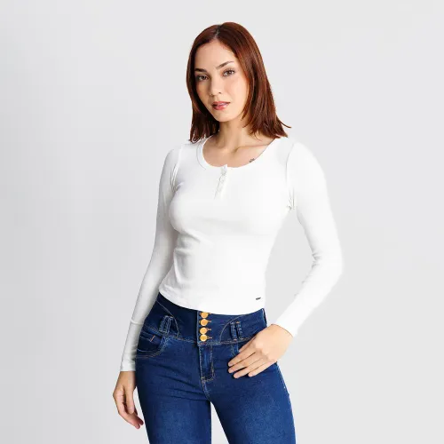 Polo Kansas Manga Larga Mujer Kp1075 Escote Redondo | Platanitos