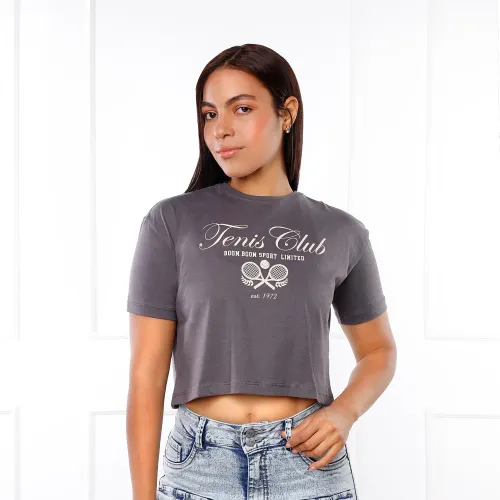 Polo Kansas Manga Corta Mujer Basico Bp1081 Crop Oversize C/Est color plateado | Platanitos