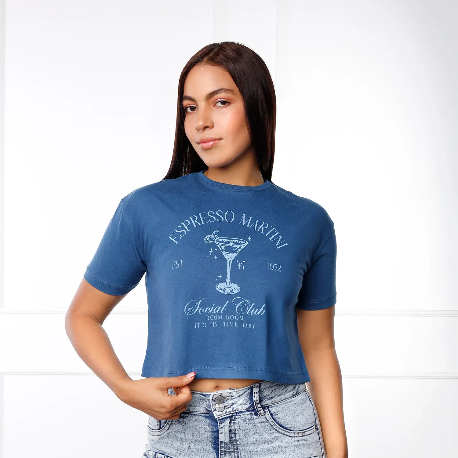 Polo Kansas Manga Corta Mujer Basico Bp1080 Crop Oversize C/Est color acero pastel | Platanitos