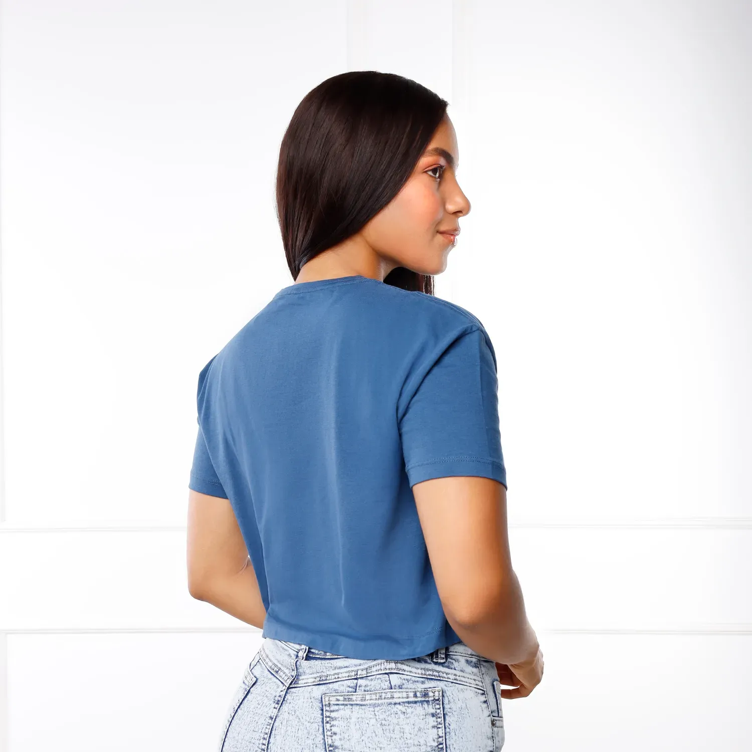 Polo Kansas Manga Corta Mujer Basico Bp1080 Crop Oversize C/Est color acero pastel | Platanitos